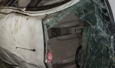 नरसिंहपुर में शेर नदी के पास सड़क हादसा:जबलपुर से नागपुर जा रही कार अनियंत्रित होकर पलटी, घायलों का इलाज जारी